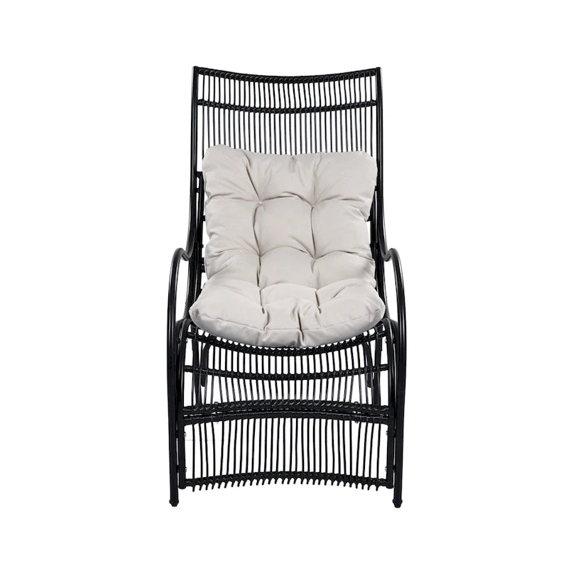 3 Pieces Wicker Outdoor Patio Furniture Set with Lounge Chair, Balcony Chairs Table Set with Cushions, Ottoman