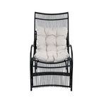 3 Pieces Wicker Outdoor Patio Furniture Set with Lounge Chair, Balcony Chairs Table Set with Cushions, Ottoman