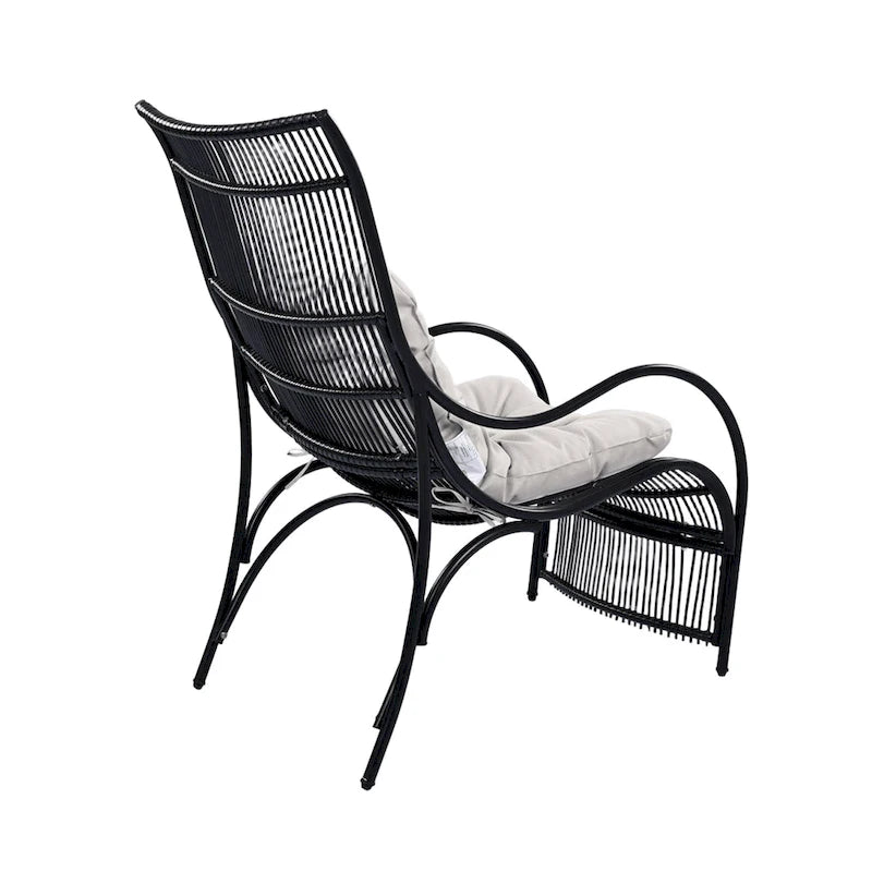 3 Pieces Wicker Outdoor Patio Furniture Set with Lounge Chair, Balcony Chairs Table Set with Cushions, Ottoman