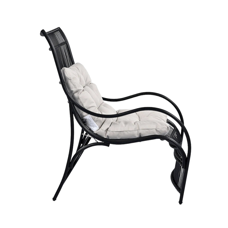 3 Pieces Wicker Outdoor Patio Furniture Set with Lounge Chair, Balcony Chairs Table Set with Cushions, Ottoman