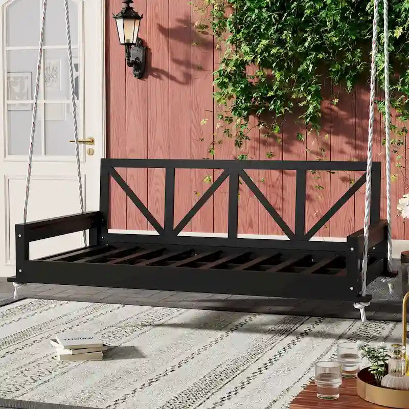 Acacia Wood Twin Size Patio Swing Bed by Leisure Zone