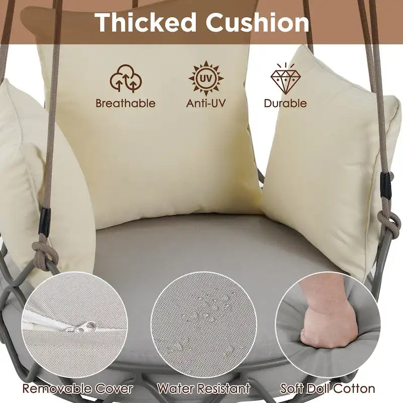 34W Outdoor Porch Swing Chair Hanging Basket with UV Resistant Cushion, Olefin Fabric - N/A