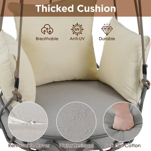34W Outdoor Porch Swing Chair Hanging Basket with UV Resistant Cushion, Olefin Fabric - N/A