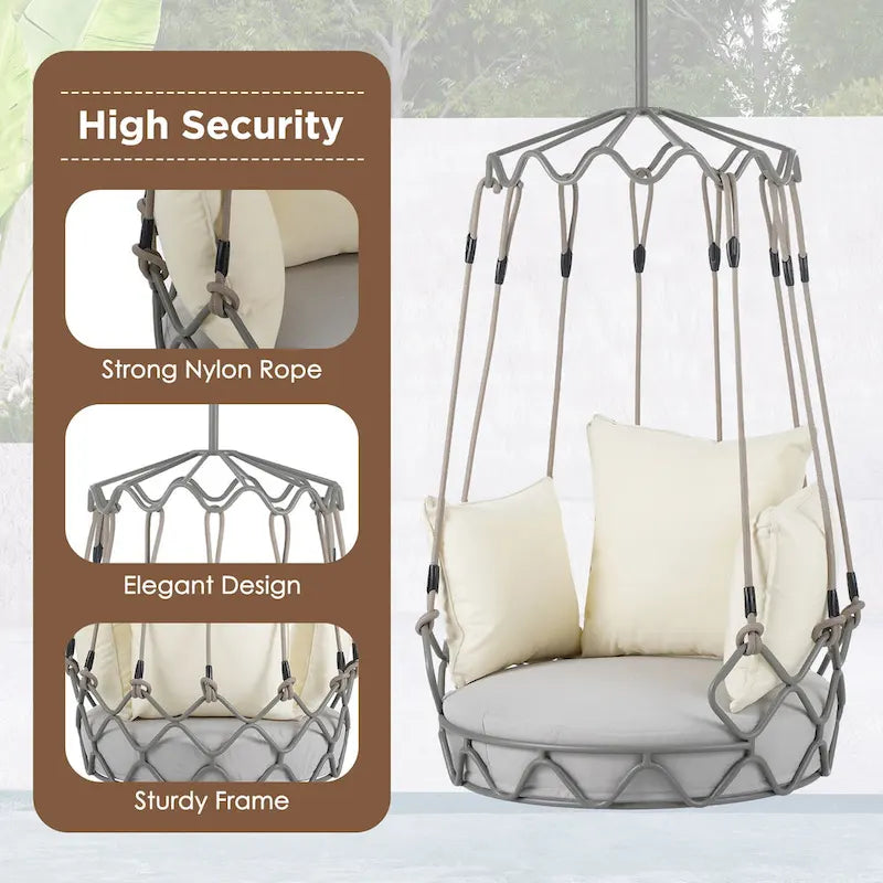 34W Outdoor Porch Swing Chair Hanging Basket with UV Resistant Cushion, Olefin Fabric - N/A