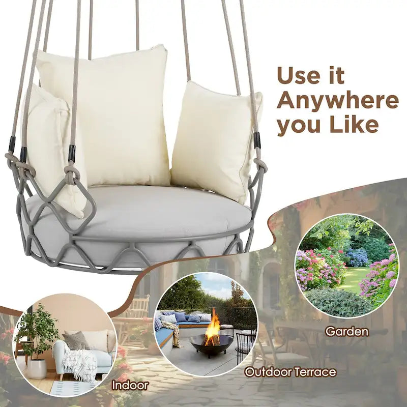 34W Outdoor Porch Swing Chair Hanging Basket with UV Resistant Cushion, Olefin Fabric - N/A