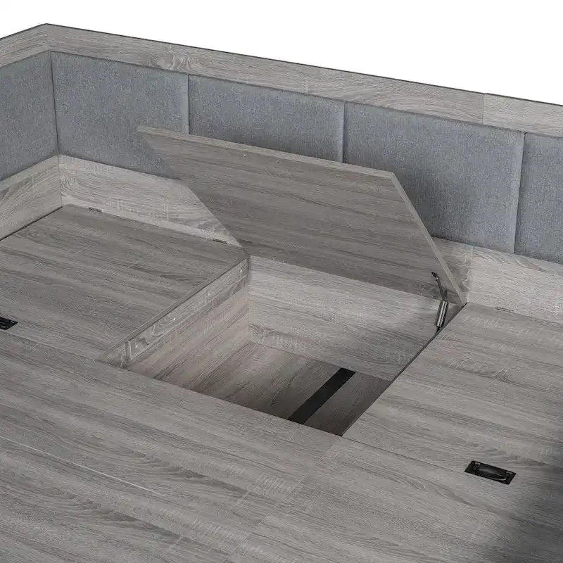 Wooden Daybed Sofa Bed Frame L-Shaped Storage Daybed with 3 Storage Drawers and 3 Built-in Storage Compartments