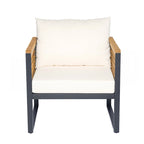 Outdoor Acacia Wood and Metal Patio Chair with Cushions