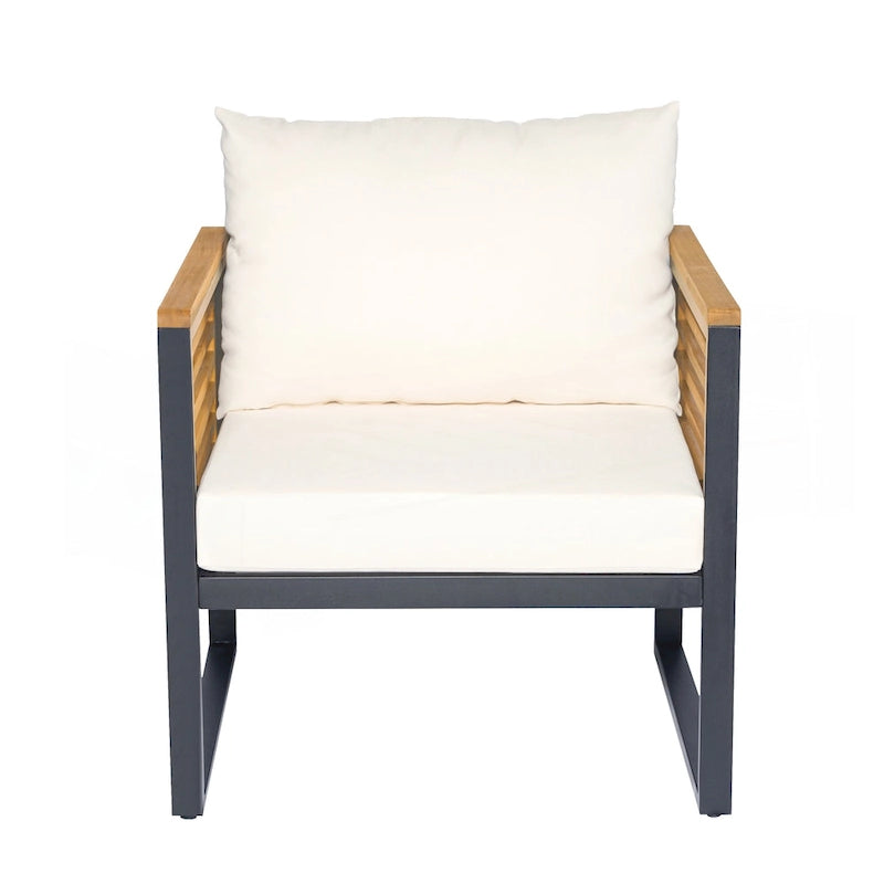 Outdoor Acacia Wood and Metal Patio Chair with Cushions