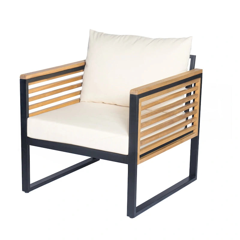 Outdoor Acacia Wood and Metal Patio Chair with Cushions