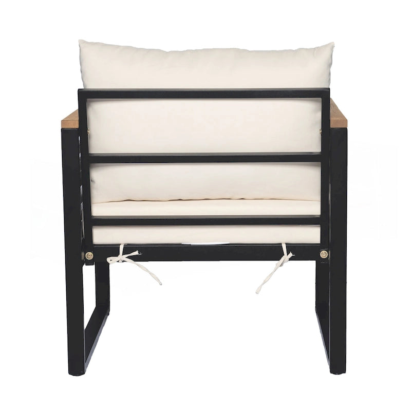 Outdoor Acacia Wood and Metal Patio Chair with Cushions