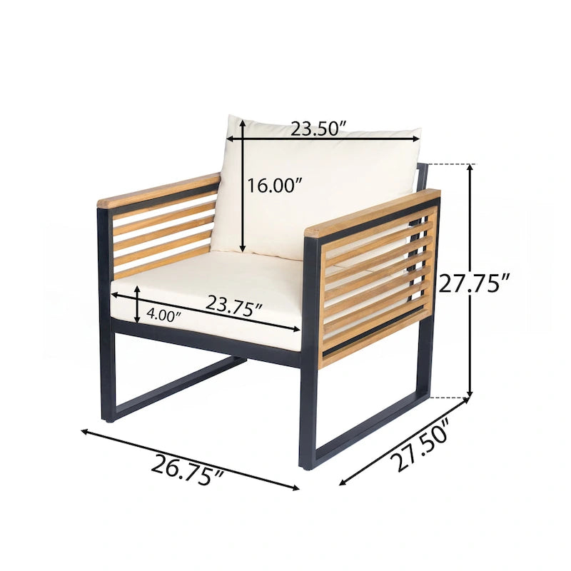 Outdoor Acacia Wood and Metal Patio Chair with Cushions