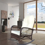 Outdoor Wicker Rocking Chair with Wide Seat, All- Weather Rattan Armchair for Poolside, Garden, Porch, Backyard