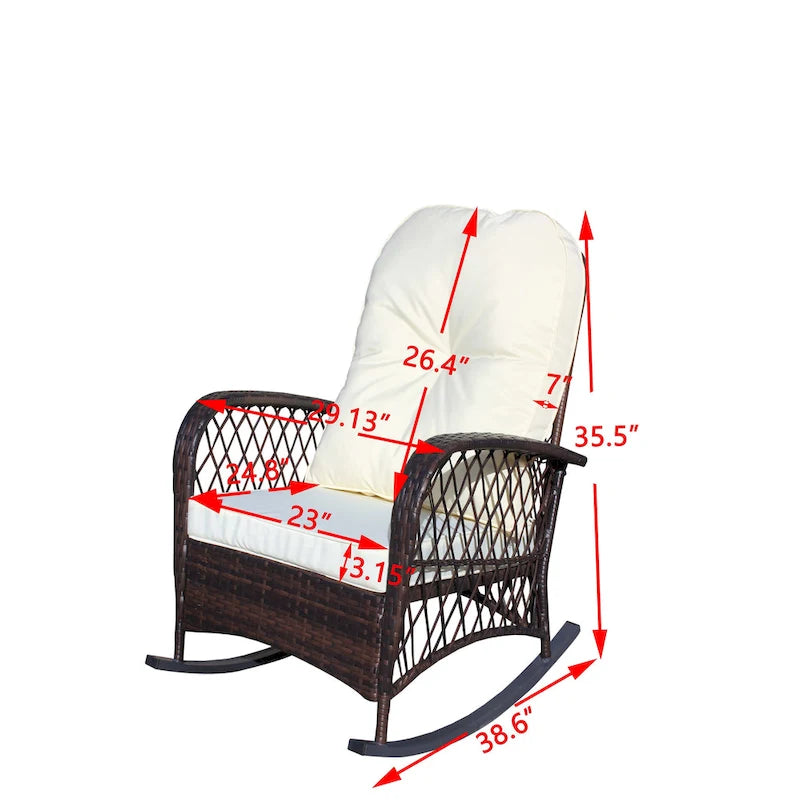 Outdoor Wicker Rocking Chair with Wide Seat, All- Weather Rattan Armchair for Poolside, Garden, Porch, Backyard