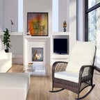 Outdoor Wicker Rocking Chair with Wide Seat, All- Weather Rattan Armchair for Poolside, Garden, Porch, Backyard