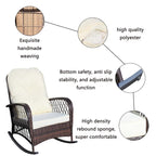 Outdoor Wicker Rocking Chair with Wide Seat, All- Weather Rattan Armchair for Poolside, Garden, Porch, Backyard