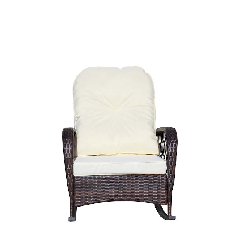 Outdoor Wicker Rocking Chair with Wide Seat, All- Weather Rattan Armchair for Poolside, Garden, Porch, Backyard