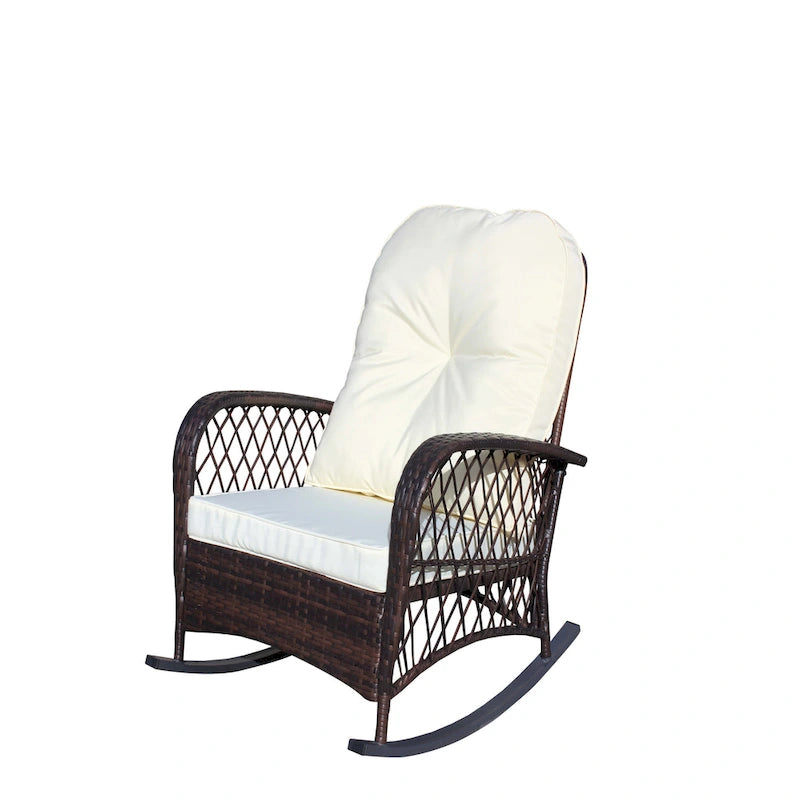 Outdoor Wicker Rocking Chair with Wide Seat, All- Weather Rattan Armchair for Poolside, Garden, Porch, Backyard