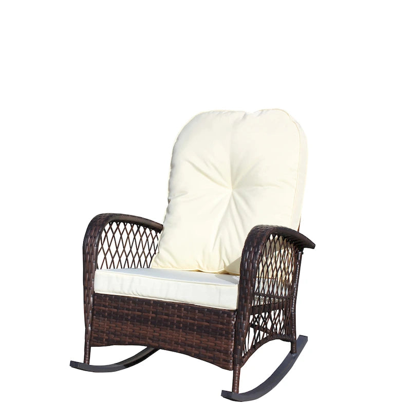 Outdoor Wicker Rocking Chair with Wide Seat, All- Weather Rattan Armchair for Poolside, Garden, Porch, Backyard