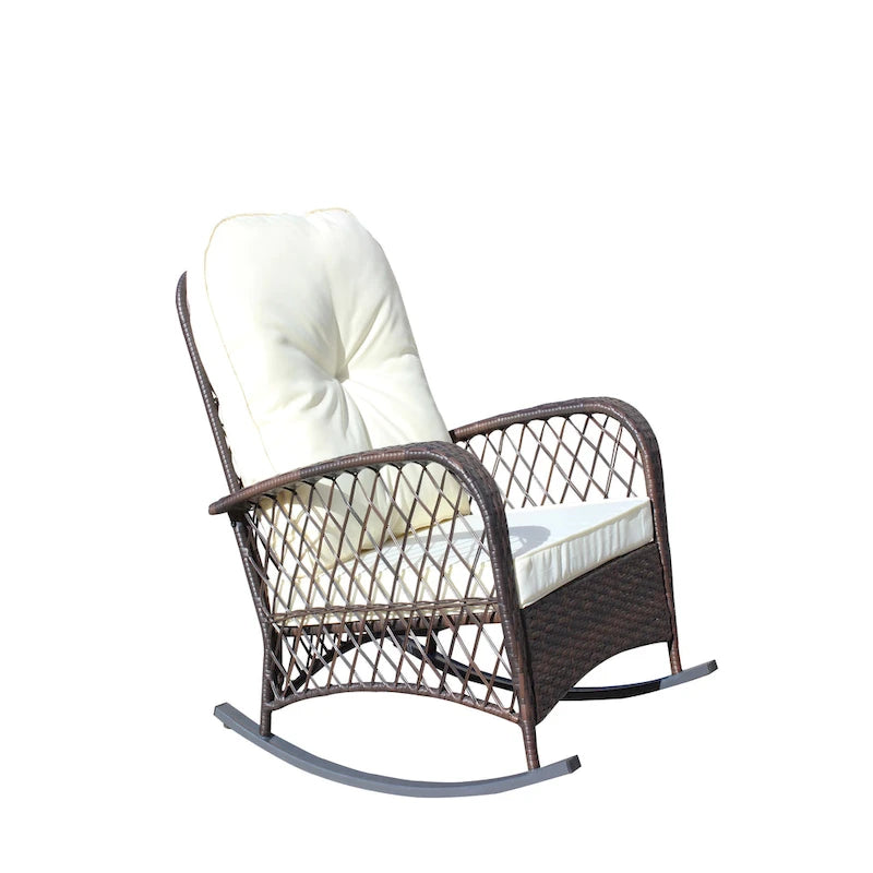 Outdoor Wicker Rocking Chair with Wide Seat, All- Weather Rattan Armchair for Poolside, Garden, Porch, Backyard