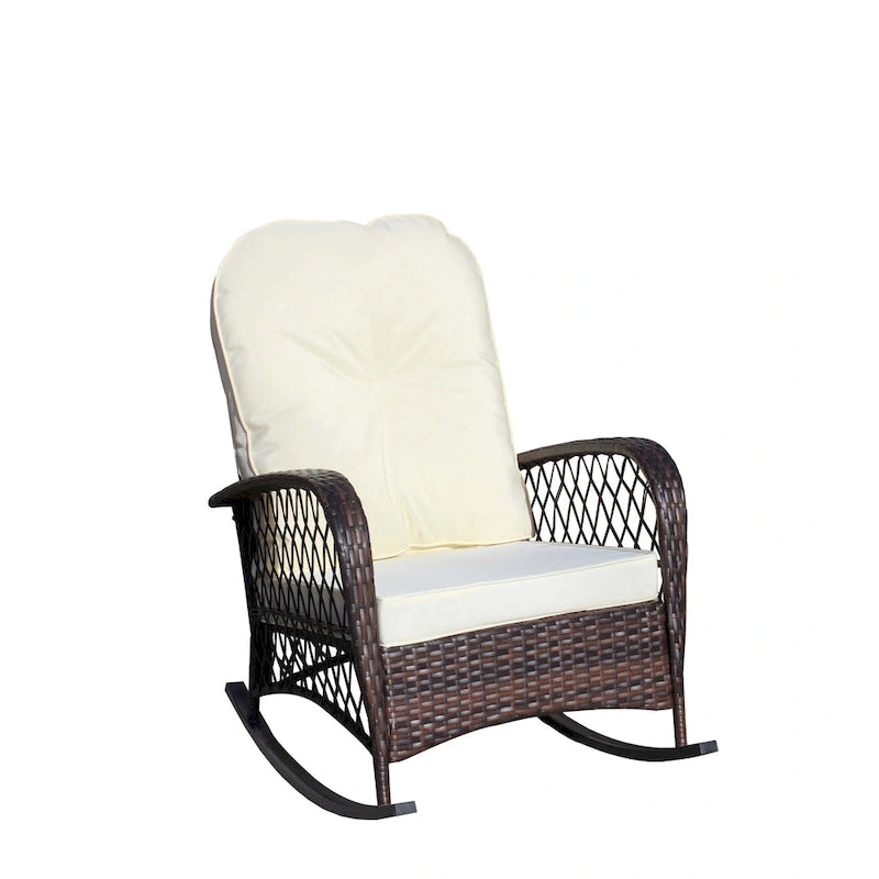 Outdoor Wicker Rocking Chair with Wide Seat, All- Weather Rattan Armchair for Poolside, Garden, Porch, Backyard