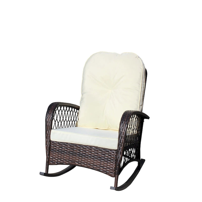 Outdoor Wicker Rocking Chair with Wide Seat, All- Weather Rattan Armchair for Poolside, Garden, Porch, Backyard