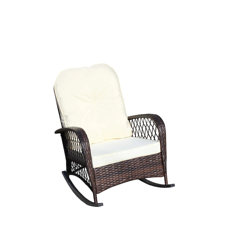 Outdoor Wicker Rocking Chair with Wide Seat, All- Weather Rattan Armchair for Poolside, Garden, Porch, Backyard