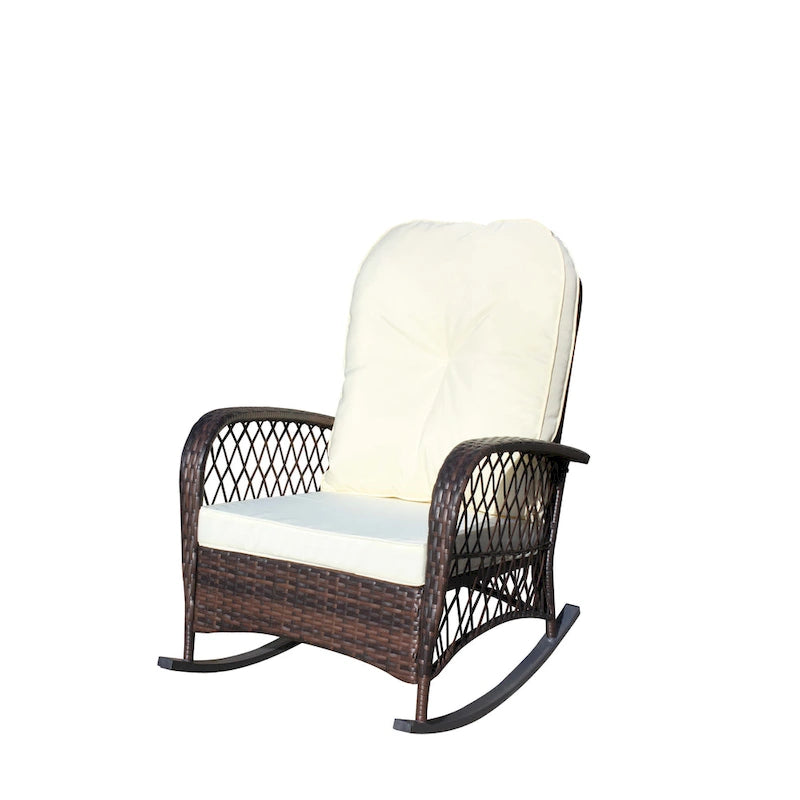 Outdoor Wicker Rocking Chair with Wide Seat, All- Weather Rattan Armchair for Poolside, Garden, Porch, Backyard