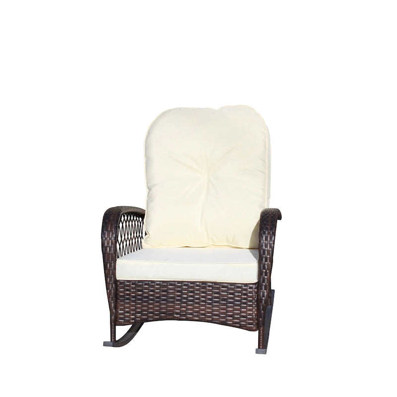Outdoor Wicker Rocking Chair with Wide Seat, All- Weather Rattan Armchair for Poolside, Garden, Porch, Backyard