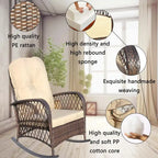 Outdoor Wicker Rocking Chair with Wide Seat, All- Weather Rattan Armchair for Poolside, Garden, Porch, Backyard