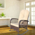 Outdoor Wicker Rocking Chair with Wide Seat, All- Weather Rattan Armchair for Poolside, Garden, Porch, Backyard