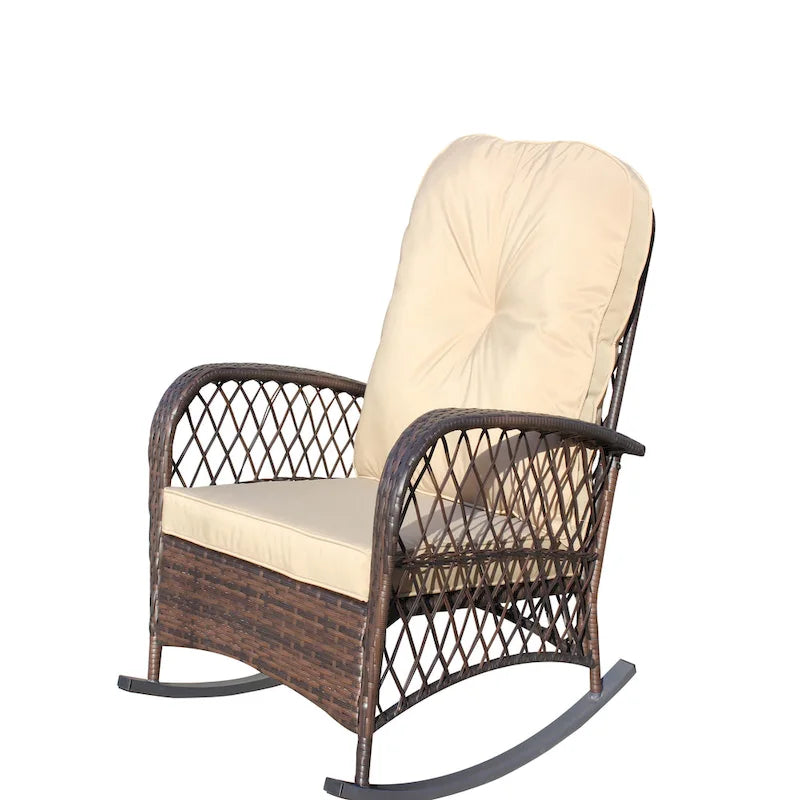 Outdoor Wicker Rocking Chair with Wide Seat, All- Weather Rattan Armchair for Poolside, Garden, Porch, Backyard