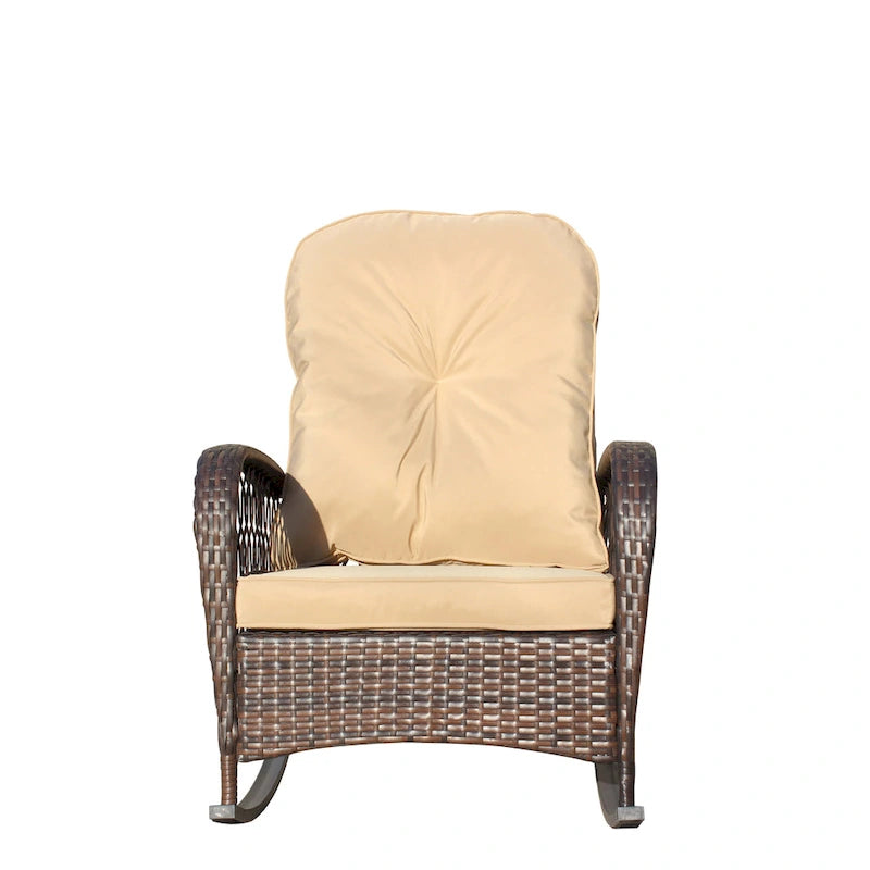 Outdoor Wicker Rocking Chair with Wide Seat, All- Weather Rattan Armchair for Poolside, Garden, Porch, Backyard