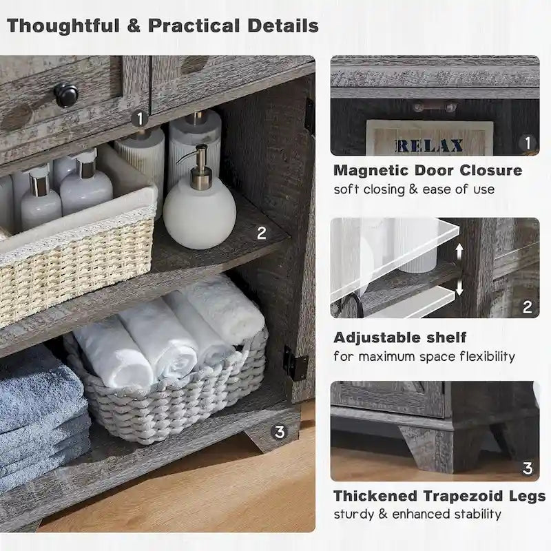 24 Farmhouse Bathroom Floor Cabinet, Wide Bathroom Storage Cabinet