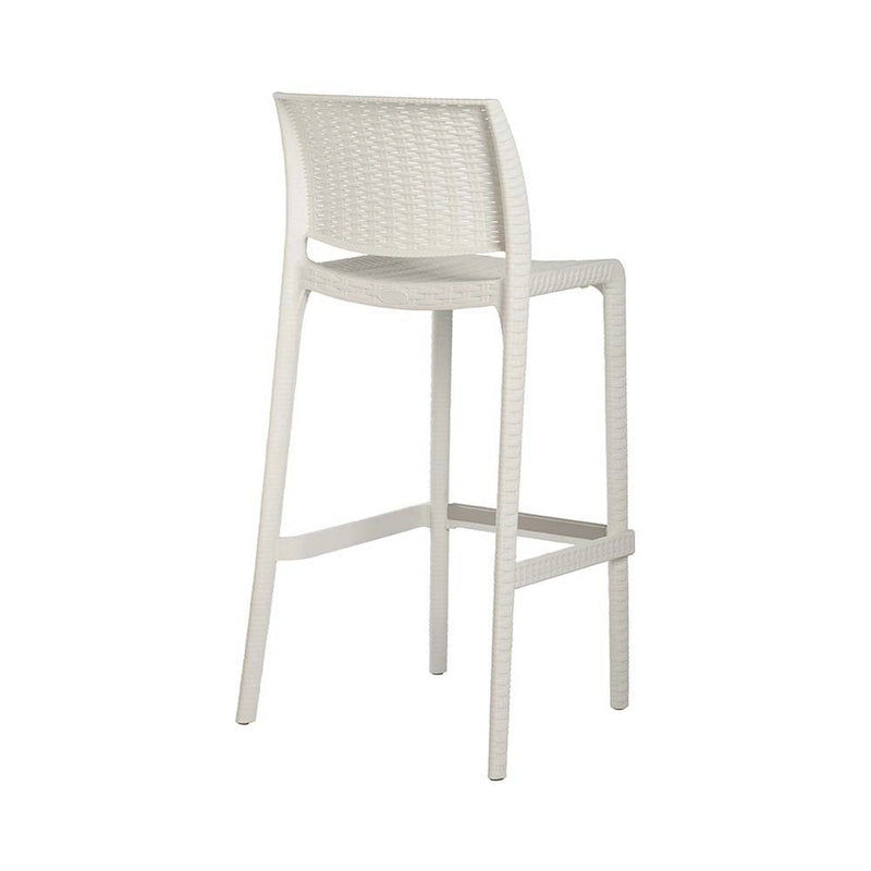 HomeRoots Set of Four 30 White Faux Rattan Heavy Duty Plastic Low Back Outdoor Bar Height Chairs