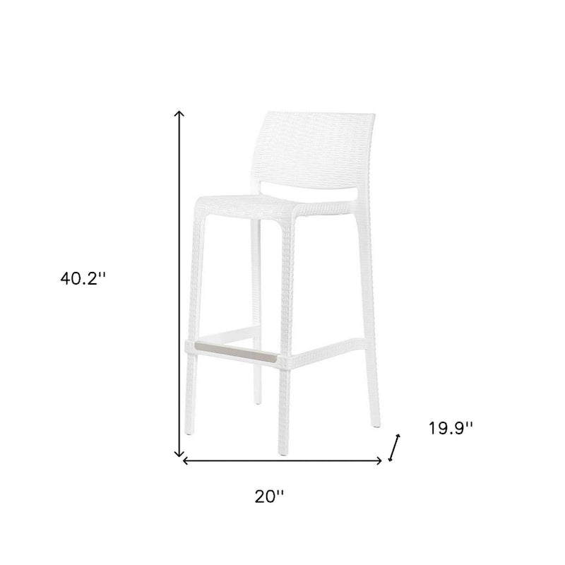 HomeRoots Set of Four 30 White Faux Rattan Heavy Duty Plastic Low Back Outdoor Bar Height Chairs