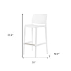 HomeRoots Set of Four 30 White Faux Rattan Heavy Duty Plastic Low Back Outdoor Bar Height Chairs