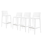 HomeRoots Set of Four 30 White Faux Rattan Heavy Duty Plastic Low Back Outdoor Bar Height Chairs