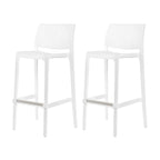 HomeRoots Set of Four 30 White Faux Rattan Heavy Duty Plastic Low Back Outdoor Bar Height Chairs