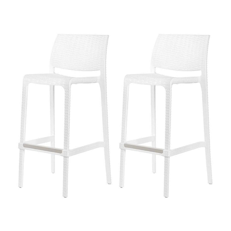 HomeRoots Set of Four 30 White Faux Rattan Heavy Duty Plastic Low Back Outdoor Bar Height Chairs