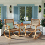 2-Piece Acacia Rocking Chair Set with Rattan Backrest