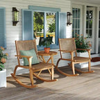 2-Piece Acacia Rocking Chair Set with Rattan Backrest