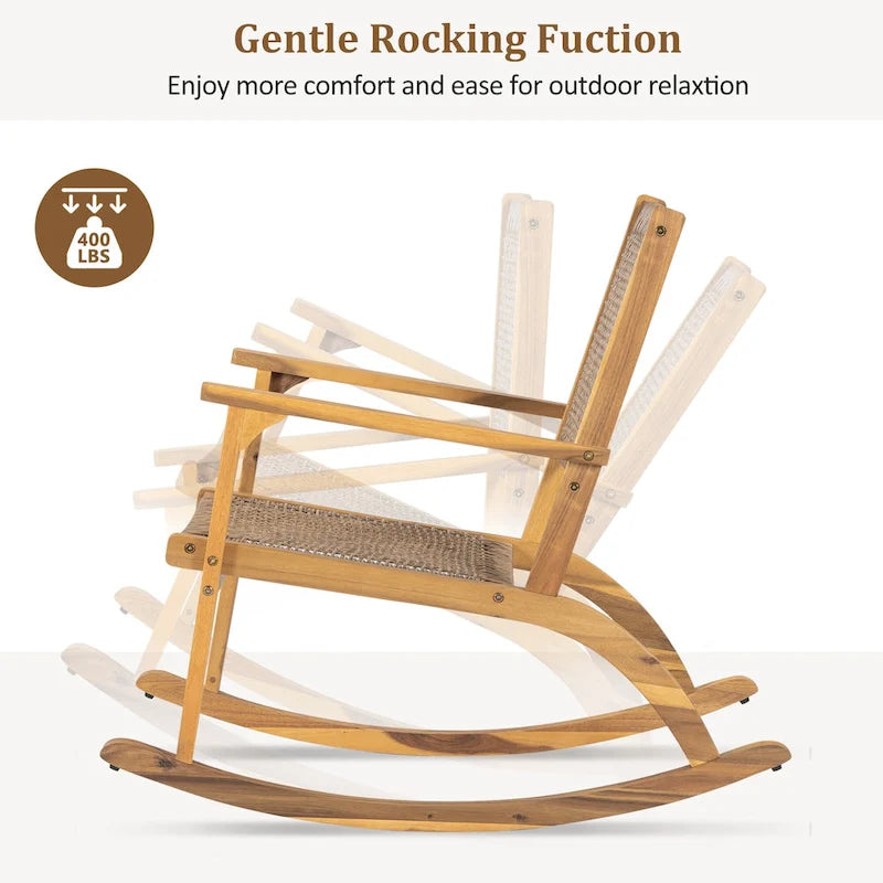 2-Piece Acacia Rocking Chair Set with Rattan Backrest