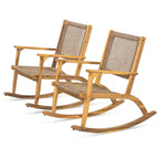 2-Piece Acacia Rocking Chair Set with Rattan Backrest