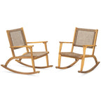 2-Piece Acacia Rocking Chair Set with Rattan Backrest