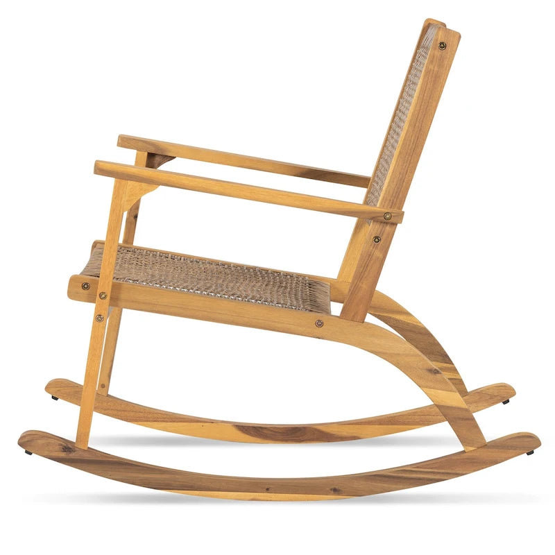 2-Piece Acacia Rocking Chair Set with Rattan Backrest
