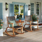 2-Piece Acacia Rocking Chair Set with Rattan Backrest