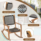 2-Piece Acacia Rocking Chair Set with Rattan Backrest