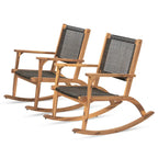 2-Piece Acacia Rocking Chair Set with Rattan Backrest