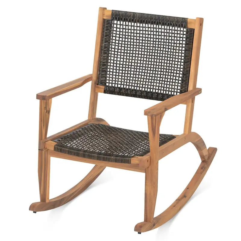 2-Piece Acacia Rocking Chair Set with Rattan Backrest