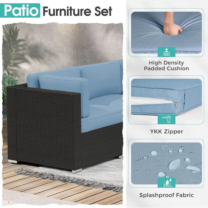 7 Piece Outdoor Patio Furniture Set Grey/Black Wicker Conversation Sectional Sofa Set with Coffee Table and Cushions